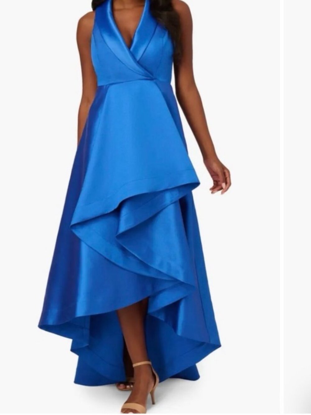 NWT Adrianna Papell Royal Blue Mikado Tuxedo Gown. Size 2